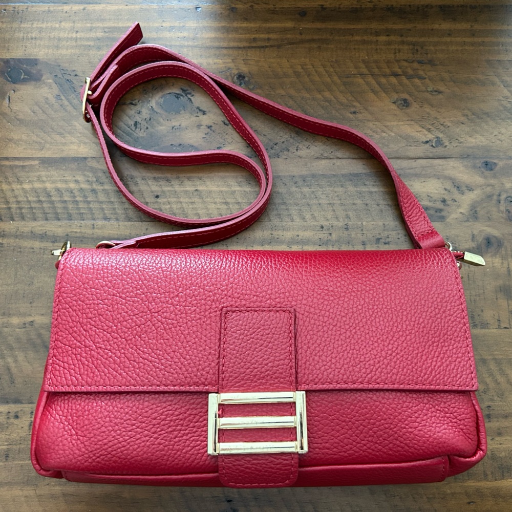 Divina Firenze Red Pebbled Leather  Convertible Crossbody Bag